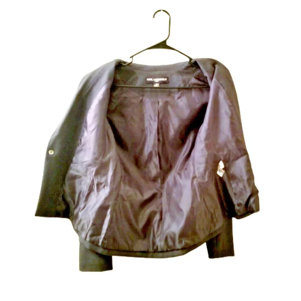 KARL LAGERFELD Paris Gray Blazer Jacket Sz 2 Single Breasted One Button Grey - Picture 7 of 9